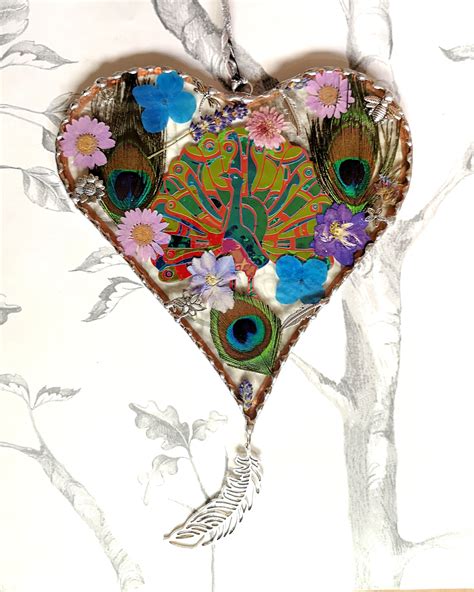 Large Peacock Heart Merlin Glass And Art