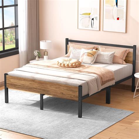 Musen Queen Bed Frame Wood With Headboard Inch Metal Platform Bed