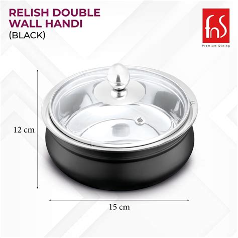 Buy Fns Relish Stainless Steel Black Finish Double Wall Handi With