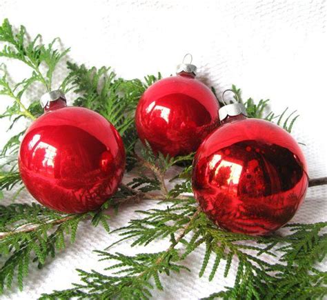 1950s Large Red Glass Christmas Balls Set Of Three Etsy Red Ball