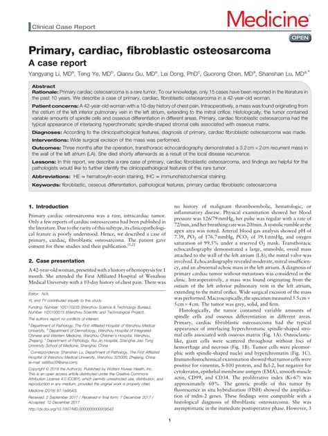 (PDF) Primary, cardiac, fibroblastic osteosarcoma: A case report