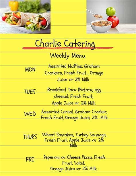 Sample Menu Houston School Catering Charlies Catering