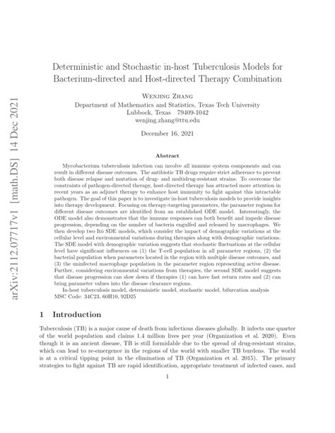 PDF Deterministic And Stochastic In Host Tuberculosis Models For