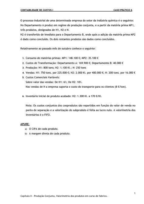 Caso Pr Tico Prod Conjunta Valorimetria Pvf Contabilidade De