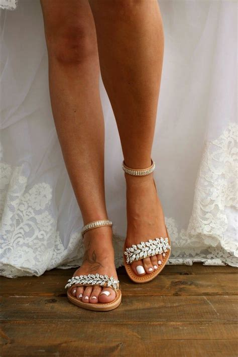 Wedding Sandals Bridal Sandals Leather Sandals Rhinestone Embellished Shoes Silver Sandals