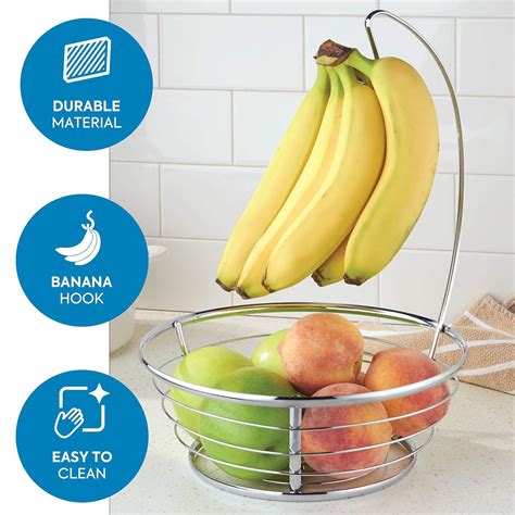 Argento IDesign Cesto Per Frutta Con Gancio Per Banane Moderno Porta