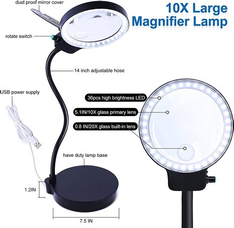 10X 20X Magnifying Glass with Light and Stand | Brightness Adjustable ...