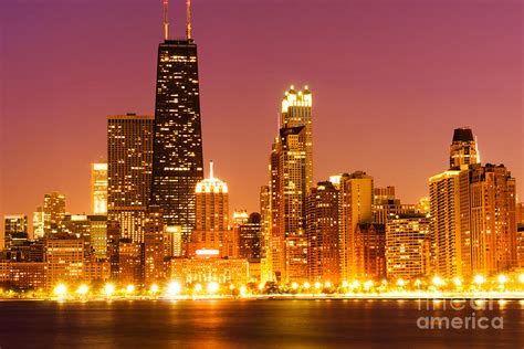 Chicago Night Skyline with John Hancock Building Photograph by Paul Velgos