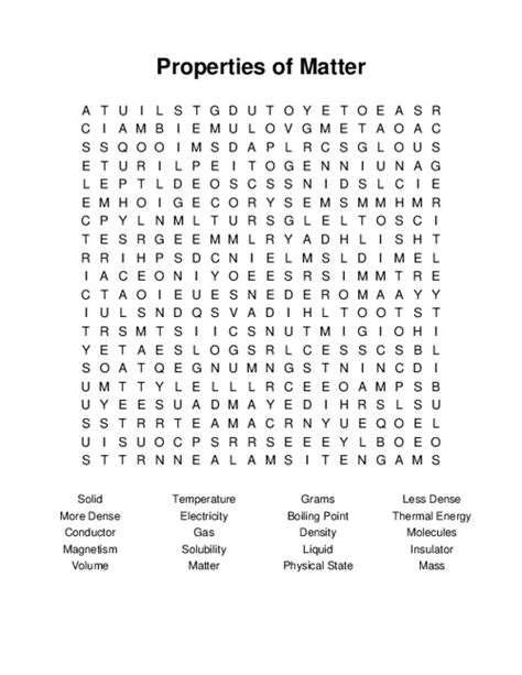 Properties Of Matter Word Search