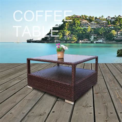 Dropship Outdoor Wicker Coffee Table With Glass Top And Storage Mixed