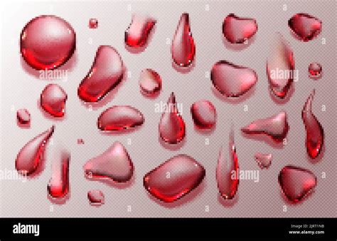 Clear Drops Of Wine Fruit Drink Or Blood Isolated On Transparent