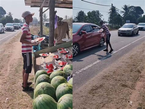 Video Peniaga Tembikai Agih Buah Kepada Pengguna Jalan Raya Kosmo