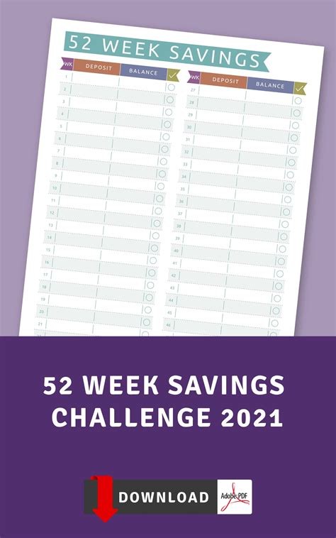 52 Week Savings Challenge 2021 Template Has A Simple Design And Its