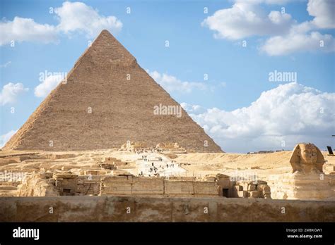 The Great Sphinx And Pyramid Of Khafre Or Of Chephren In Giza Stock