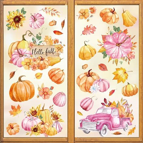 Amazon JarThenaAMCS 8 Sheet Fall Window Clings Watercolor Pink