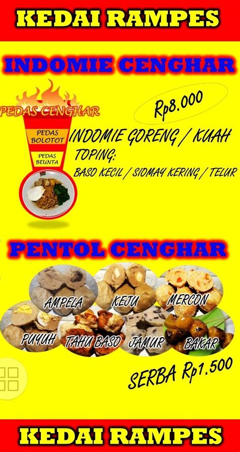 Carta Del Restaurante Kedai Rampes Pentol Indomie Cenghar Bandung