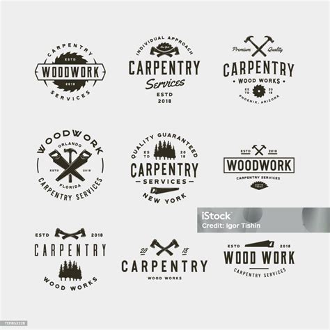 Set Of Vintage Carpentry Symbols Vector Illustration Stock Illustration