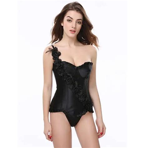 Black Luxury Floral Corset Corselet Chest Binder Korsett For Women