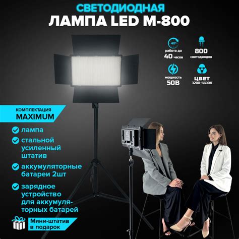Видеосвет с напольным штативом и аккумуляторными батареями Maximum M ...