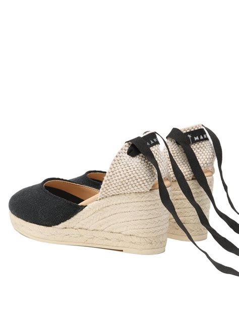 Manebi Espadrile Organic Hemp Low Wedge Espadrilles O Wl Negru