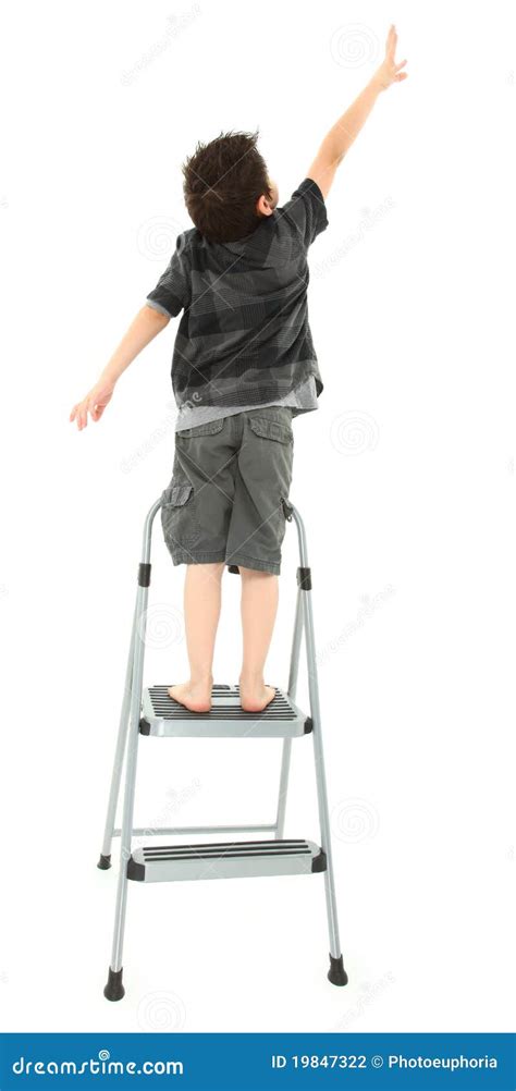 Child On Step Ladder Reaching Up Stock Photo - Image of find, fingers ...