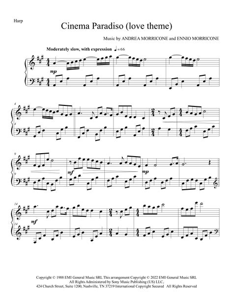 Cinema Paradiso Arr Kim Kirkman By Andrea Morricone Sheet Music For Harp At Sheet Music Direct