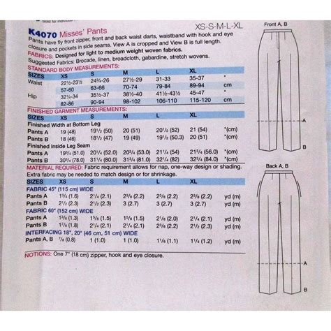 Kwik Sew K4070 Sizes XS XL Misses Pants Zip Fly Waistband Darts 2