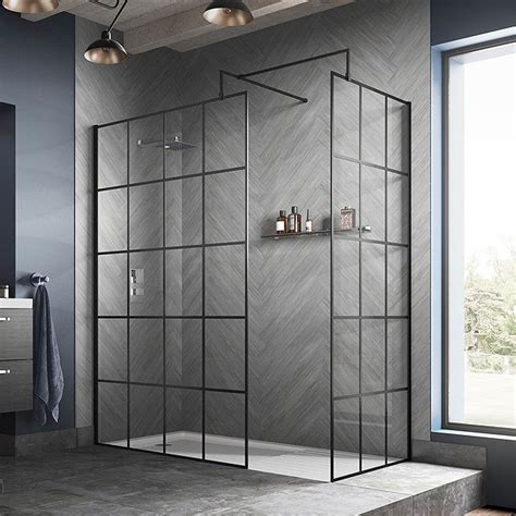 Hudson Reed Black Frame Wetroom Screen With Support Arm