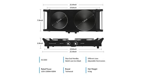 Techwood ES 3203 Hot Plate Electric Double Burner 1800W For Cooking With Adjustable Temperature
