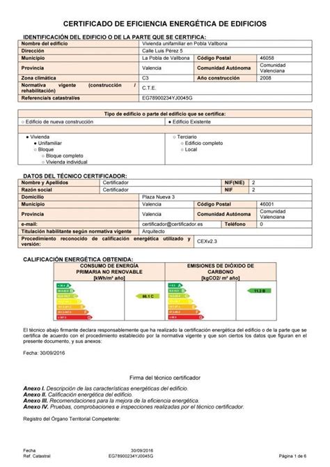 Ejemplo de un certificado energético REN30