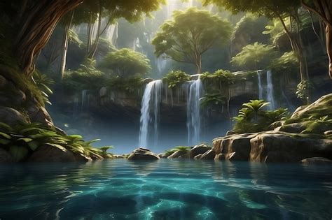 Premium AI Image | Tranquil landscape featuring a serene waterfall ...