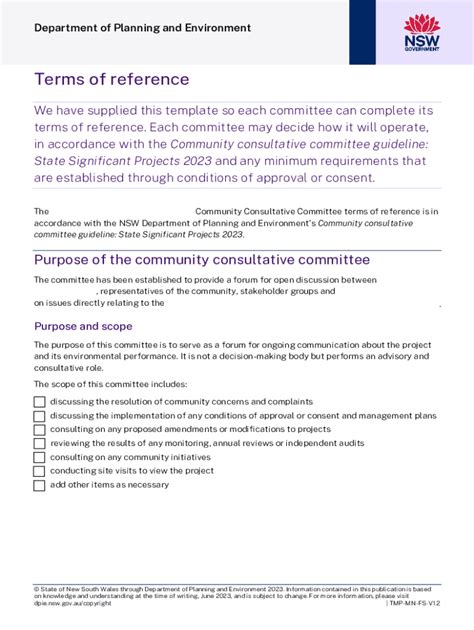Fillable Online Committee Terms Of Reference Tor Template Fax Email