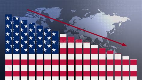 United States Flag On Bar Chart Concept With Decreasing Values Concept