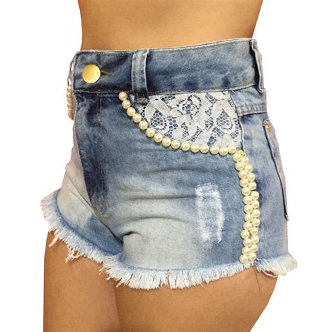 Shorts Cintura Alta Hot Pants Jeans Feminino P Rola E Renda R Em Mercado Livre
