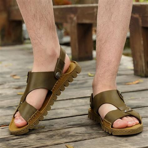 Misalwa Natural Genuine Leather Men Sandals Summer Outdoor Male Footwear Firm Handmade Sewing