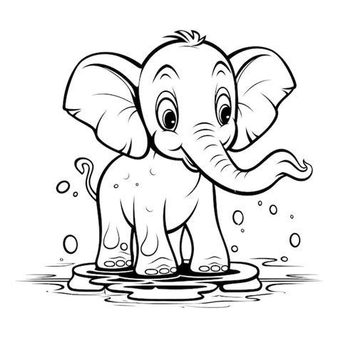 Premium Vector Elephant In Water Black And White Cartoon Illustration Vector