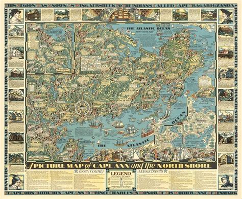 Pictorial Map Of Cape Ann Massachusetts Vintage Maps Antique Map