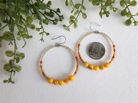 Mustard Yellow Dangle Earring Colorful Hoop Earrings Large Etsy