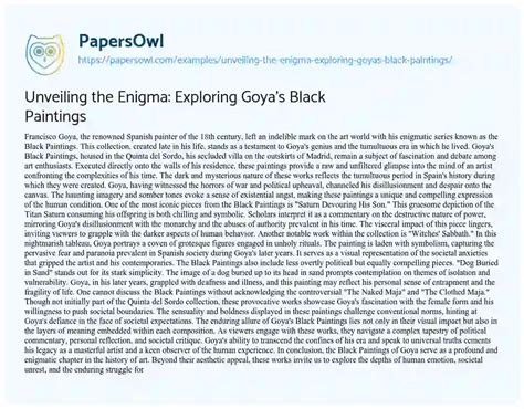 Unveiling The Enigma Exploring Goya S Black Paintings Free Essay