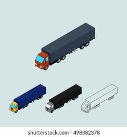 Vektor Stok Stylized Vector Illustrations Trucks Trailers Isometric