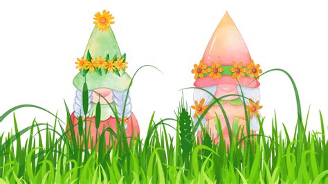 Spring Gnome Meadow Cute Flowers Spring Gnome Grass Png Transparent