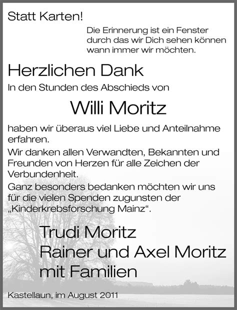 Traueranzeigen Von Willi Moritz Rz Trauer De