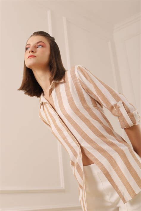 Camisa Lino Rayas Beige Vileidy Ropa Para Mujer En Lima Per