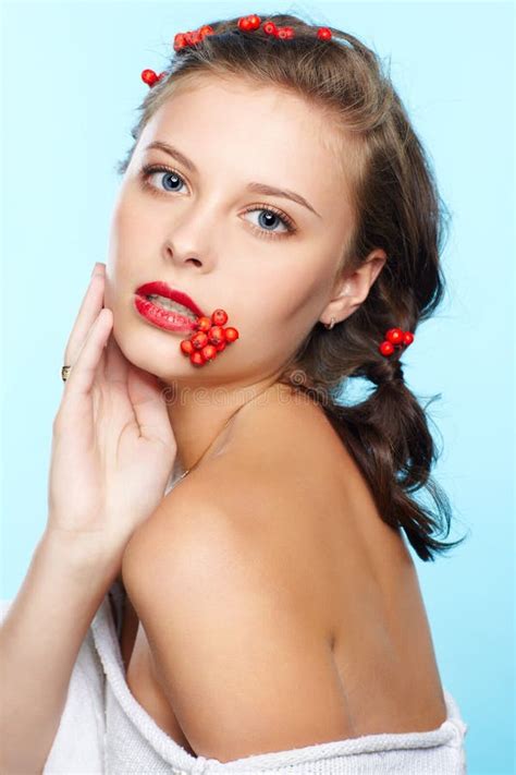 Beautiful Brunette With Ashberries Stock Photo Image Of Hair Autumn