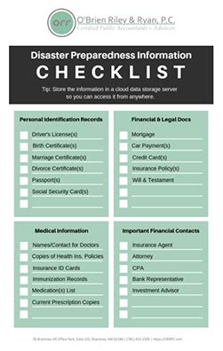 Disaster-Preparedness-Info-Checklist | O'Brien Riley & Ryan, P.C.