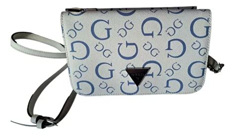 Bolsa Crossbody Guess Blanca Letras Azules Original Meses Sin Intereses