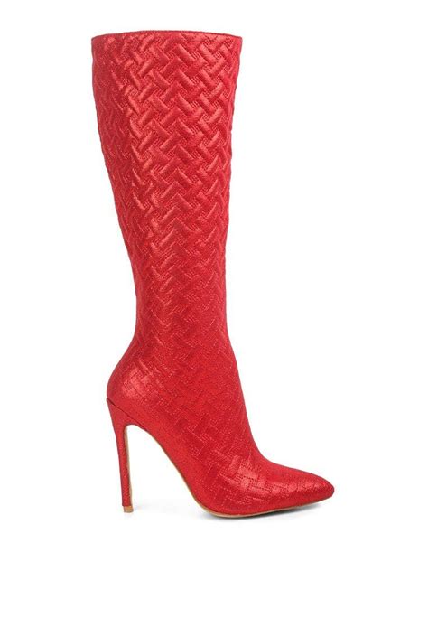 LONDON RAG Tinkles Quilted High Heeled Calf Boots In Red Lyst