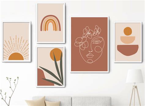 Wall Art Set Of 5 Abstract Boho Art Set Of 5 Prints Bundle Terracotta