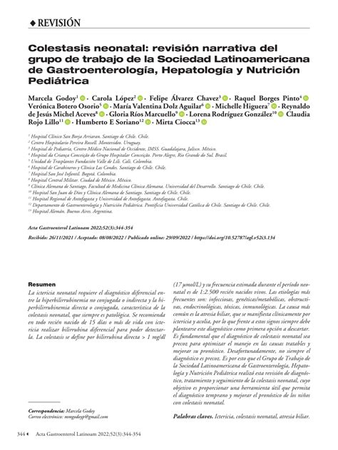 Pdf Colestasis Neonatal Revisión Narrativa Del Grupo De Trabajo De