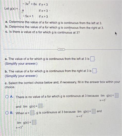 Solved Let Gx⎩⎨⎧−3x28xa−5x1 If X 3 A